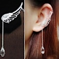 Miniatyrbilde 3 av 5: 1 stk. Dame Engelvinge Rhinestone Duske Hengende Øredobb Øreklips Smykkegave Ear Clip Left