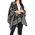 Miniatyrbillede 3 af 5: ##/Dames Modebevidst Blomstermønstret Vendbar Shawl Kappe - Sort, Shawl S##/
