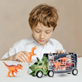 Pikkukuva 1 / 4: Dinosauruksen leluauto, lasten auto, satunnainen 3 pientä dinosaurusta, tyttö ja