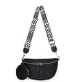 Musta crossbody-laukku naisille, leveä nahkainen