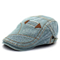 Miniatyrbillede 2 af 3: Distressed Denim Flat Cap Dobbelt Pil Beret Mænd Kvinder Solhat Wo