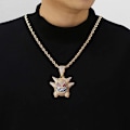 Miniatyrbillede 2 af 5: ##/3-delt Unisex Halskæde med Krystaller Besat Gengar Vedhæng Forgyldt Rustfrit Stål Kæde##/