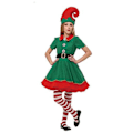 Miniatyrbilde 4 av 5: ##/（160CM Skjørt）Foreldre-Barn Julerantrekk Grønn Julealv##/