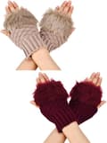 (Camel + Burgundy) 2 par fingerlösa vinterhandskar kort Touch S