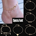 Miniatyrbillede 1 af 2: 5 stk (guld) Anklet Perle Anklet Armbånd Perler Kæde Fod Smykker