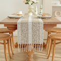 Miniatyrbillede 1 af 5: ##/Bomuld og linned bordløber med frynser, frynser, 33*228cm##/
