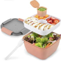 Miniatyrbild 2 av 5: (Rosa) Salladsbehållare Lunchbox Bento Box för Vuxna Barn med 3