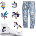 Miniatyrbild 5 av 5: 21 st Unicorn-lappar Multi-färgade slumpmässigt blandade Handgjorda lappar A