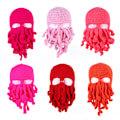 Miniatyrbild 3 av 4: Rosa bläckfiskhatt, Rolig Riddarhjälm Beanie med Skägghatt Handm