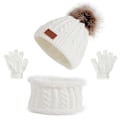 Miniatyrbillede 1 af 4: 3 stk. Vinter Pige Beanie Hat Halsklæde og Handsker Sæt Klassisk Strik W