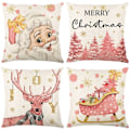 Miniatyrbild 1 av 6: ##/(4 stycken) 4 stycken linne kvadratiska kuddfodral för jul säng soffa##/