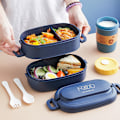 Miniatyrbillede 1 af 5: 2-lags Madkasse: 1550ml Bento Box med 3-rum og bestik