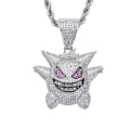 Miniatyrbillede 3 af 5: ##/3-delt Unisex Halskæde med Krystaller Besat Gengar Vedhæng Forgyldt Rustfrit Stål Kæde##/