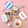 Miniatyrbillede 2 af 5: ##/Bento Madkasse 1050ml Dobbelt Lag 3 Rudes Design 304 Rustfrit##/