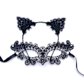 Miniatyrbild 1 av 5: ##/4##/(Svart) Kvinnors Halloween Spets Halvmask med Kattungeöron Huvudband C##/