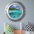 Miniatyrbild 3 av 5: Två set 35x35cm Väggdekaler 3D Rundfönster Underhav Världen Vägg