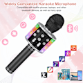 Miniatyrbillede 2 af 5: Børne Karaoke Mikrofon, Bærbar Trådløs Bluetooth Mikrofon med LED Lys til Drenge og Piger Sort