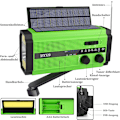 Miniatyrbild 5 av 5: Vevradio Nödsituation Solcellsdriven Radio med 5000mAh Uppladdningsbart Batteri, (Röd)