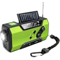 Pikkukuva 1 / 5: Aurinkokennoradio, AM/FM-sääradio käsikammella ja kannettava 2000 mAh:n varavirtalähde (vihreä)