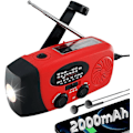 Pikkukuva 1 / 4: Aurinkoenergialla toimiva hätäradio käsikammella, LED-taskulampulla, kannettava AM/FM-radio 2000mAh/punainen