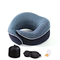 Miniatyrbild 1 av 5: Nackkudde Memory Foam U-formad Resekudde 360° Nackskydd Med Ögonmask Och Öronproppar (Blå)