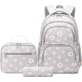 Miniatyrbillede 1 af 5: Daisy Print skoletaske til piger, primær skoletaske, rygsæk til folkeskoleelever med madkasse, grå