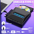 Miniatyrbild 2 av 5: Extern CD DVD-enhet för Laptop, 5-i-1 USB C Portabel USB 3.0 CD/DVD +/-RW-enhet/DVD-spelare