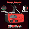 Miniatyrbild 2 av 4: Solcellsdriven Nödradio med Handvev, LED-Ficklampa, Portabel AM/FM-Radio 2000mAh/orange