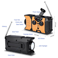 Pikkukuva 2 / 4: Käsikäyttöinen aurinkoradio 2000mAh Monitoiminen aurinkoenergialla toimiva AM/FM/NOAA-sääradio LED-taskulampulla/oranssi