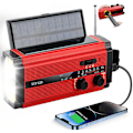 Pikkukuva 1 / 5: Käsikäyttöinen hätäradio aurinkokennolla ja 5000 mAh ladattavalla akulla, (Punainen)