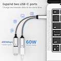 Miniatyrbild 3 av 5: Type-C Hane till Dubbel USB C Hona Splitter Hub med PD 60W Snabbladdning