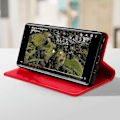 Miniatyrbild 4 av 5: Folio Äkta Läder Galaxy Note 9 Fodral Korthållare Videoställ GS Red