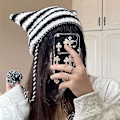 Pikkukuva 5 / 5: Kattimyssy Söpö Virkattu Kattimyssy Hopeatähti Hiusneulalla Vintage Asusteet Käsintehty Grunge Neulottu Hattu Harmaa-valkoinen GS Gray-white one size