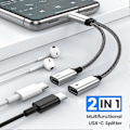 Miniatyrbild 4 av 5: Type-C Hane till Dubbel USB C Hona Splitter Hub med PD 60W Snabbladdning