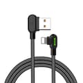 Mcdodo CA-4673 Retvinklet Lightning (ikke-MFi-certificeret) USB-A datakabel til synkronisering og hurtig opladning, med LED-indikator, sort, 1,8 meter.