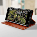 Miniatyrbild 4 av 5: Folio Äkta Läder Galaxy Note 9 Fodral Korthållare Videoställ Röd GS Light Brown