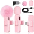 Trådløs Lavalier Mikrofon med Støjreduktion, Plug and Play, Pink til iPhone Android YouTube TikTok