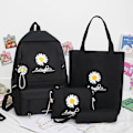 Miniatyrbild 1 av 5: 4 st/set Skolryggsäckar för damer Skolväska Daisy Canvas för tonårsflickor Student College Bokväska Pojkar Portfölj Bolsas Mochilas A Svart GS A Black Backpacks