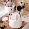 Miniatyrbild 2 av 5: 100% Ny Sminkborsthållare med Lock, 360° Roterande Lazy Susan Sminkborsthållare Organizer GS White