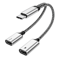Miniatyrbild 1 av 5: Type-C Hane till Dubbel USB C Hona Splitter Hub med PD 60W Snabbladdning