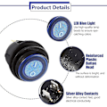 Miniatyrbilde 2 av 4: 12V vippebryter, 12V 16A Auto LED vippebryter, Auto bil frontlysbryter blått lys rund vippebryter bryterkontroll 3 pin, 1 pakke