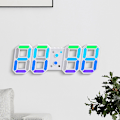 Pikkukuva 3 / 4: 3D-kello RGB elektroninen seinäkello voi seistä tai roikkua, monikäyttöinen LED-digitaalikello, värikäs yöpöydän valokello