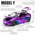 Miniatyrbillede 4 af 5: 1:24 Tesla Model Y Model 3 Opladningsbase Legering Støbt Legetøjsbil Model Lyd og Lys Børnelegetøj Samlerobjekt Fødselsdagsgave