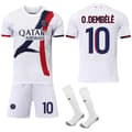 Paris Saint-Germain bortaställ, vit (inklusive strumpor), nummer 10 Oliver Dembele, storlek 26