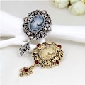 Pikkukuva 3 / 5: 2 kpl Vintage Elegant Lady Cameo Rintaneula Kristallitimanttikivillä, Elegantti Rintaneula Nainen Tyttö Juhla Lahja