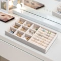 Miniatyrbild 4 av 4: Beige Sammets Smyckesbricka med 9 Fack, 21x12.3x2.5cm, Stapelbar Smyckesorganisator med Fack, Smyckesbrickor Presentation Låda, Display Box