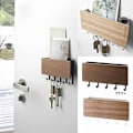 Miniatyrbilde 5 av 5: Nøkkelholder for vegg, selvklebende med 5 nøkkelkroker for inngangsparti, tre