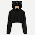 Miniatyrbilde 1 av 4: Kvinners langærmet hettegenser crop top katt trykk genser XXL