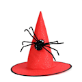 Miniatyrbilde 1 av 3: Halloween-hekshatt med svart, fluffy edderkopp