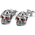 Miniatyrbillede 1 af 5: Punk Rock Titanium Stål Blomstermønster Krystal Øje Hoved Skull Stud Ea